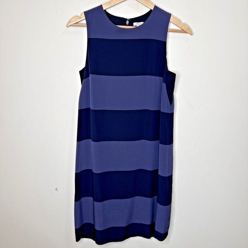 Fossil 100% Silk Striped Shift Dress 2 Sleeveless‎ Tank Mini Sustainable Coastal